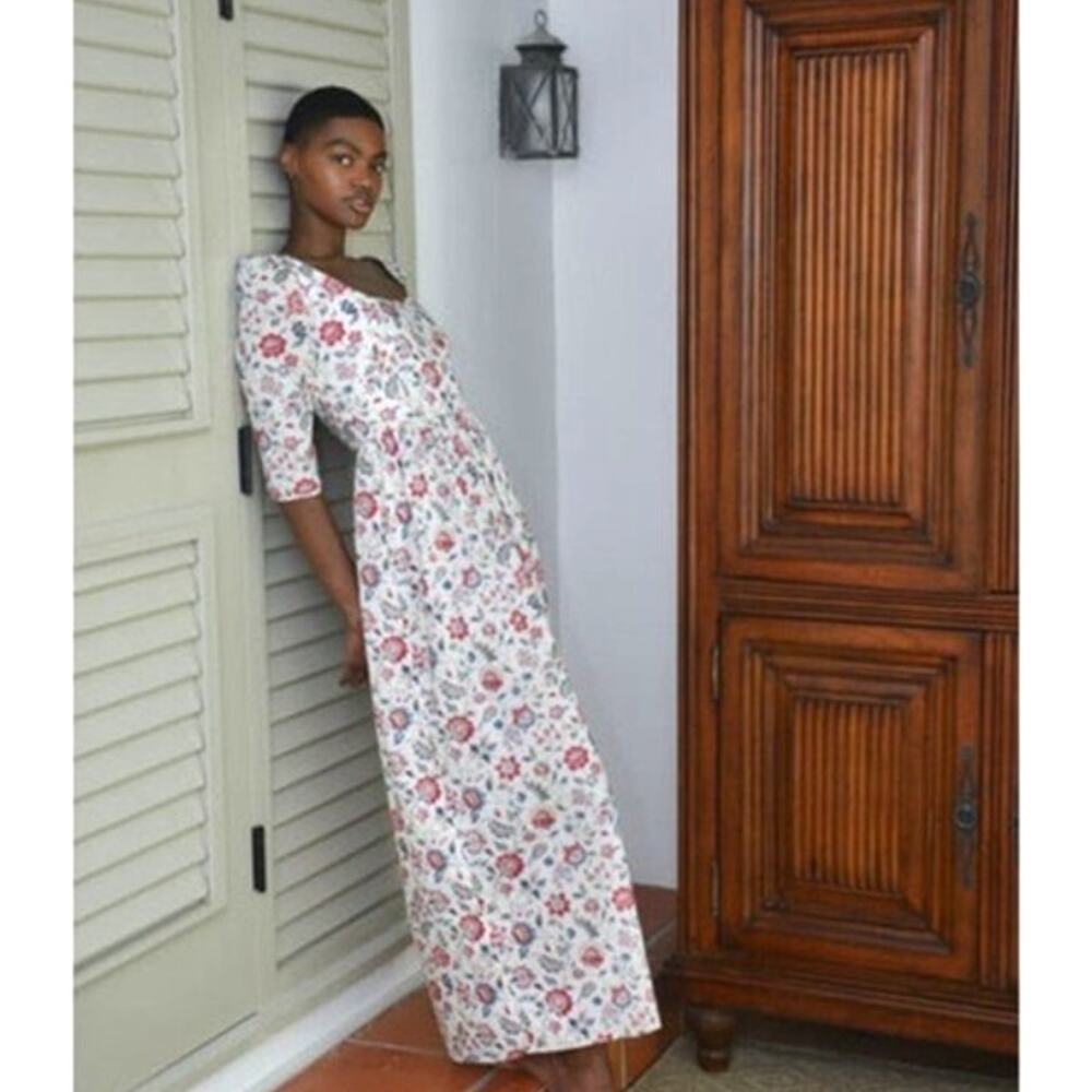 Coco Shop Floral Cotton Maxi Dress Pockets Cottagecore Size M